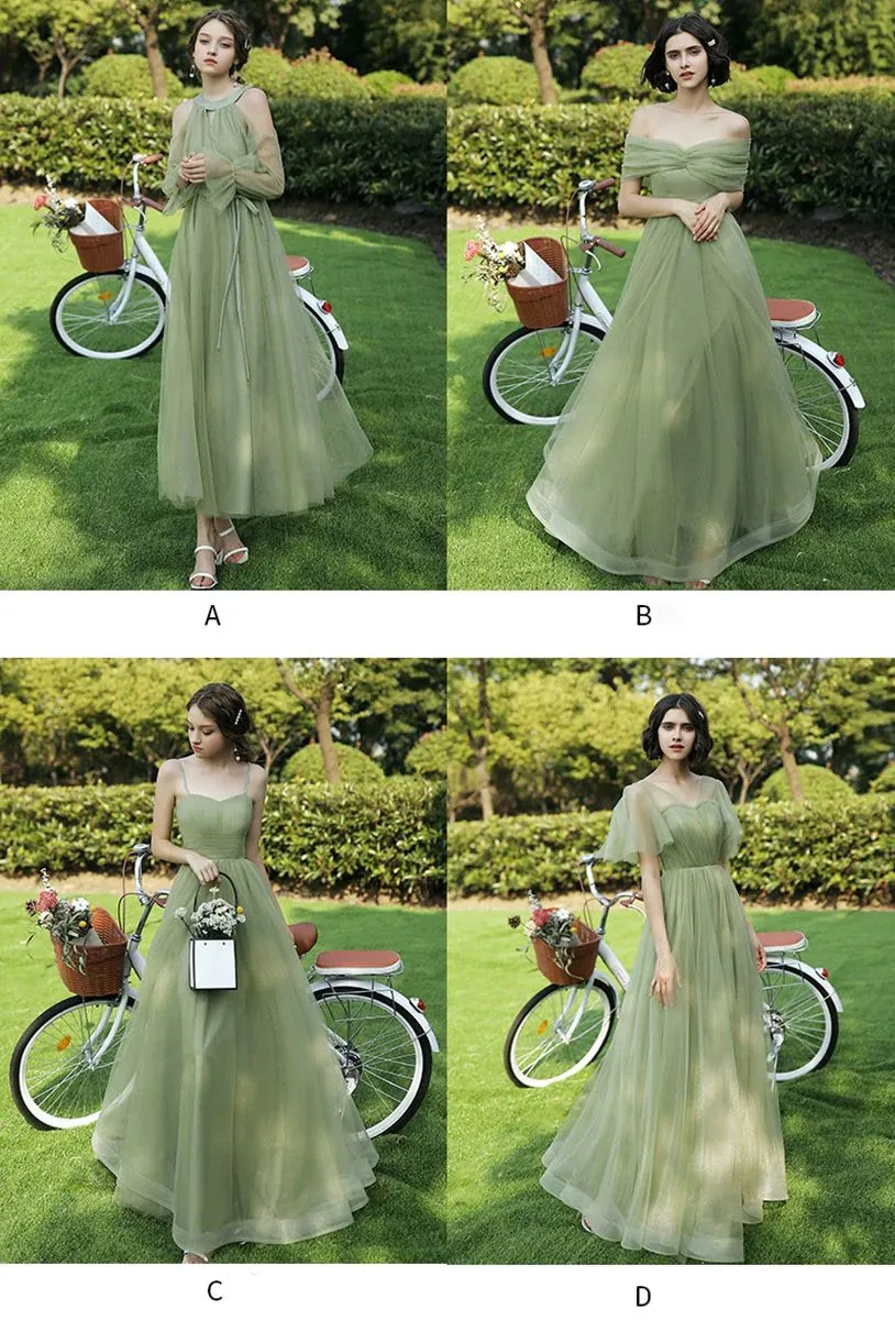 Sage Green Mismatched Tulle Bridesmaid Dresses