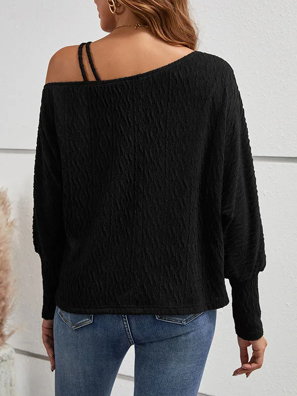 Solid Color Long Sleeves Loose Asymmetric Collar T-Shirts Tops