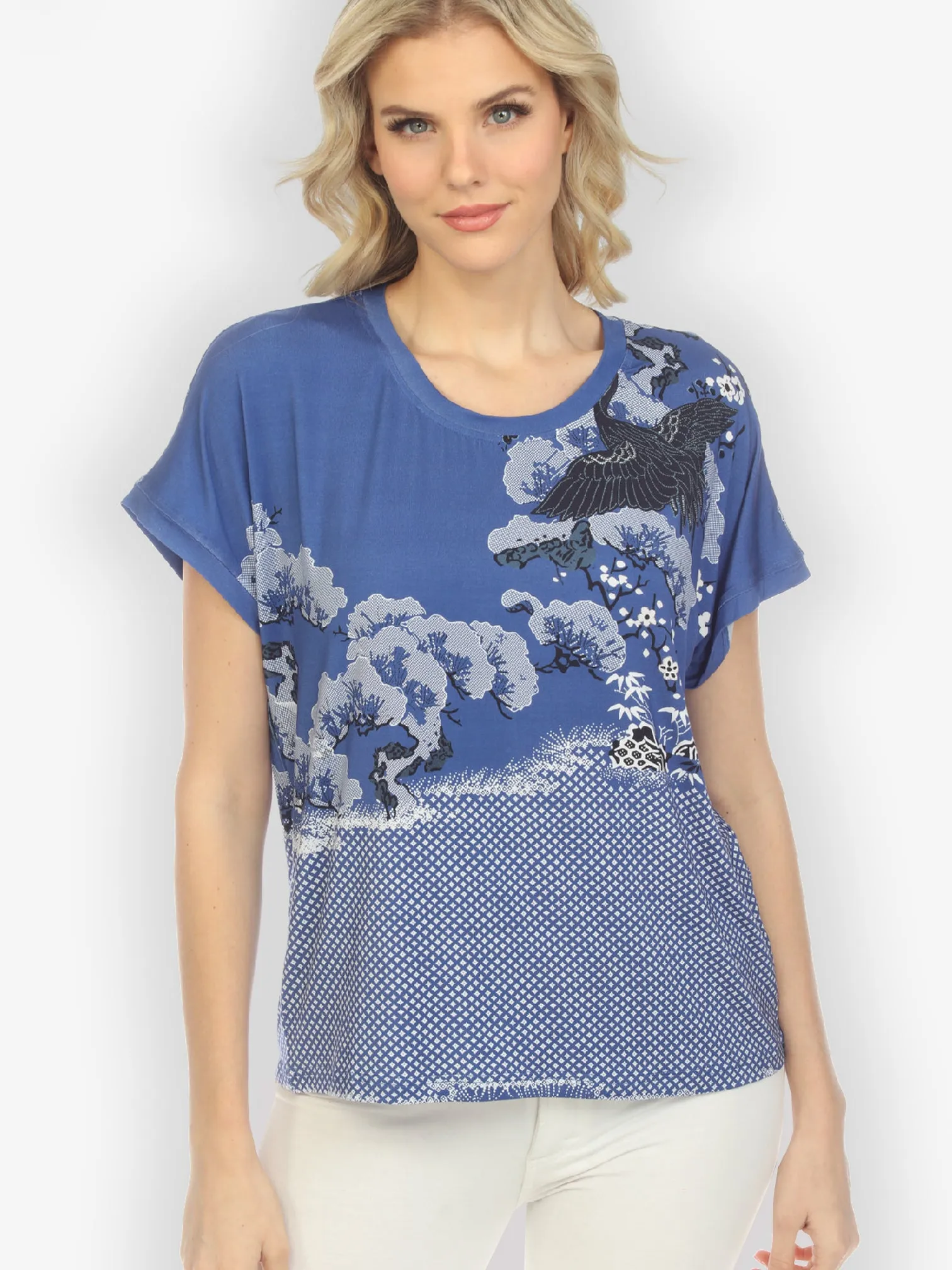 True Blue Shibori Cap Sleeves Tee