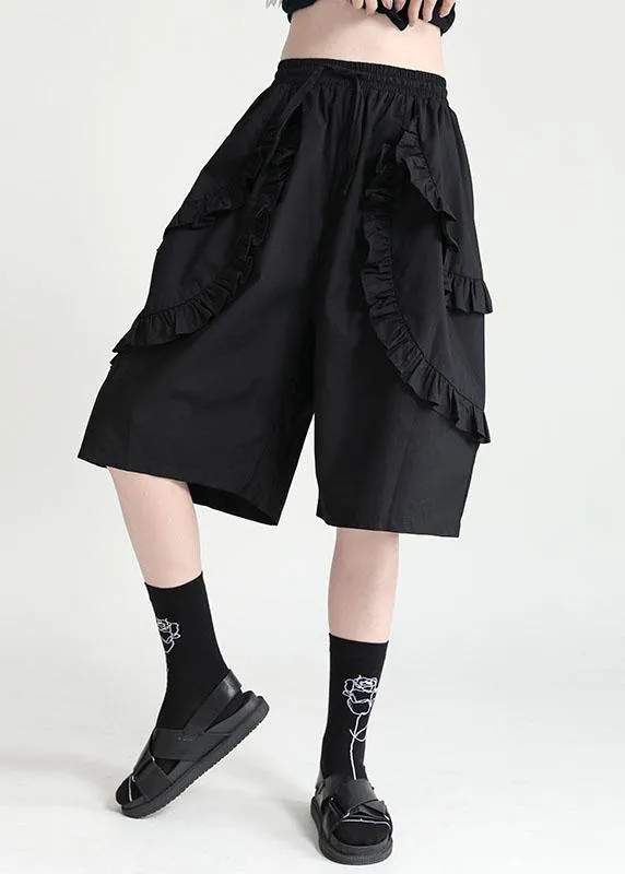 Unique Black High Waist Ruffled Summer Tie Waist Hot Pants