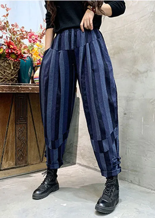 Unique Blue Striped Cotton casual Pants Spring