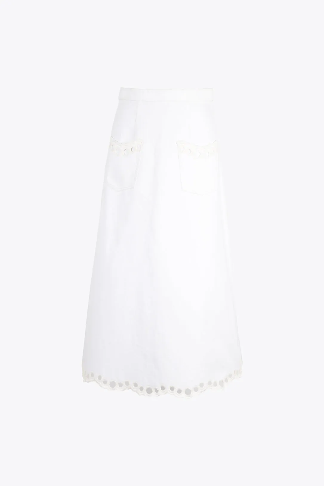 white denim bubble drift midi skirt