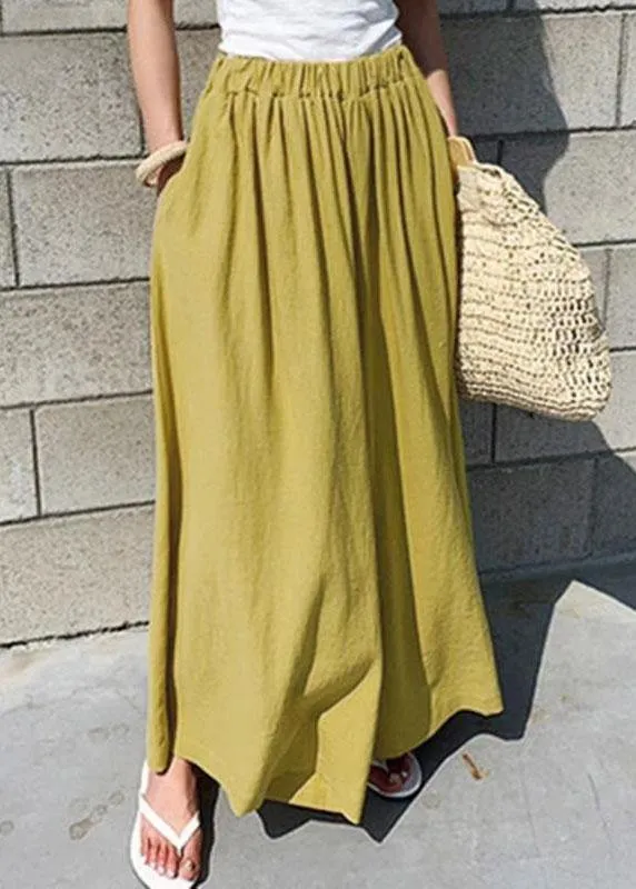 Women Elastic Waist Cotton Loose Wide Leg Pants with Pockets