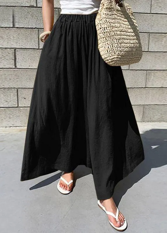 Women Elastic Waist Cotton Loose Wide Leg Pants with Pockets