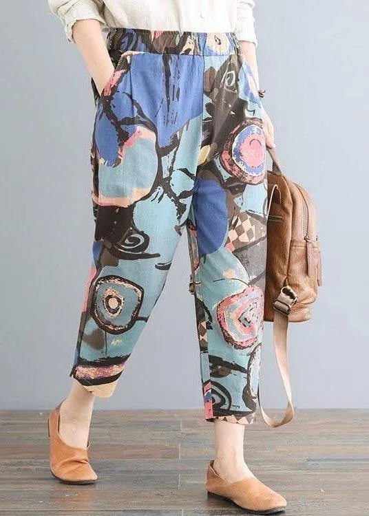 Women Elastic Waist Printed Harem Pants Casual Loose Trousers