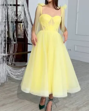 Yellow Tulle Corset Party Dress A-Line Princess Tulle Prom Dresses