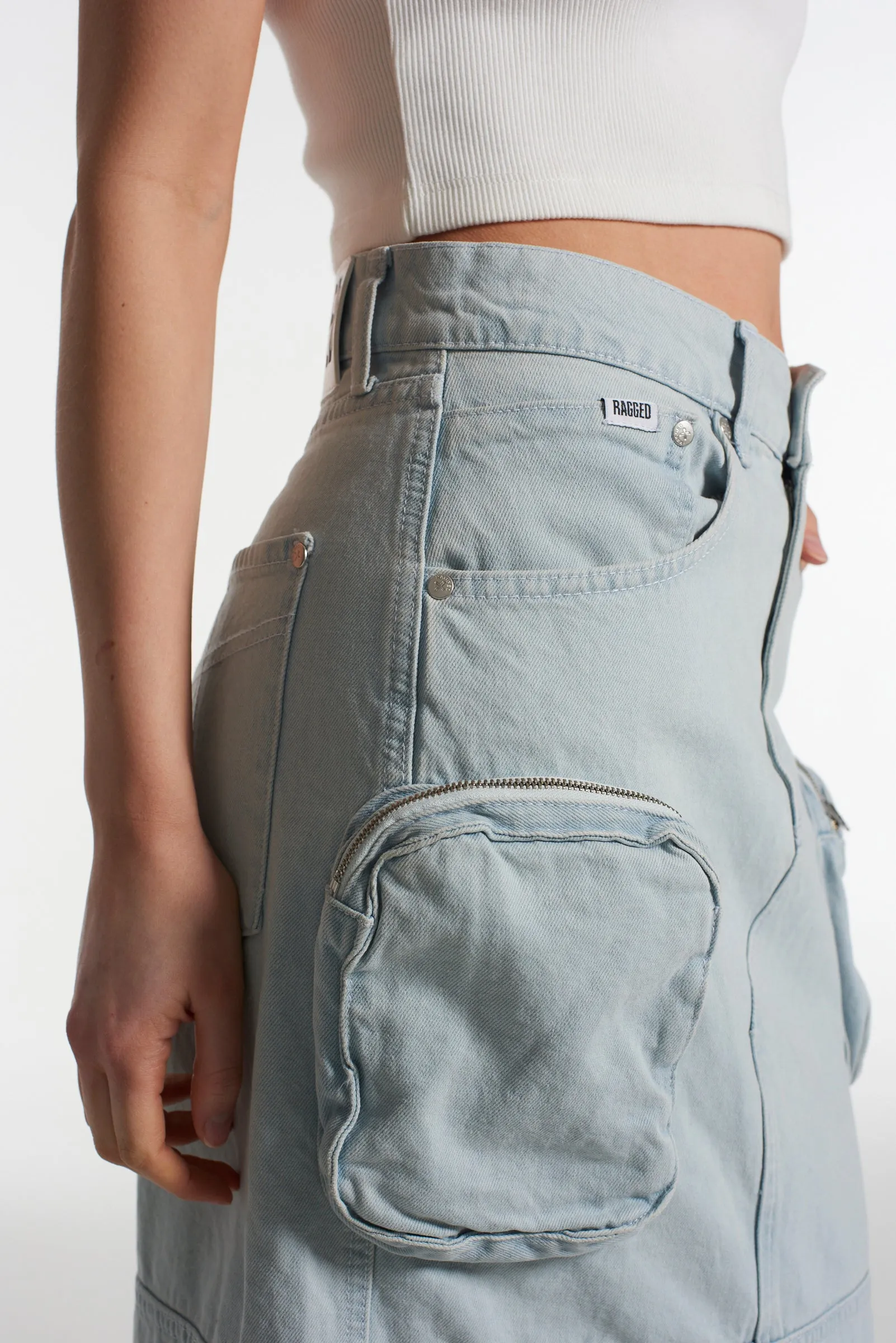 Zip Combat Maxi Skirt Stonewash