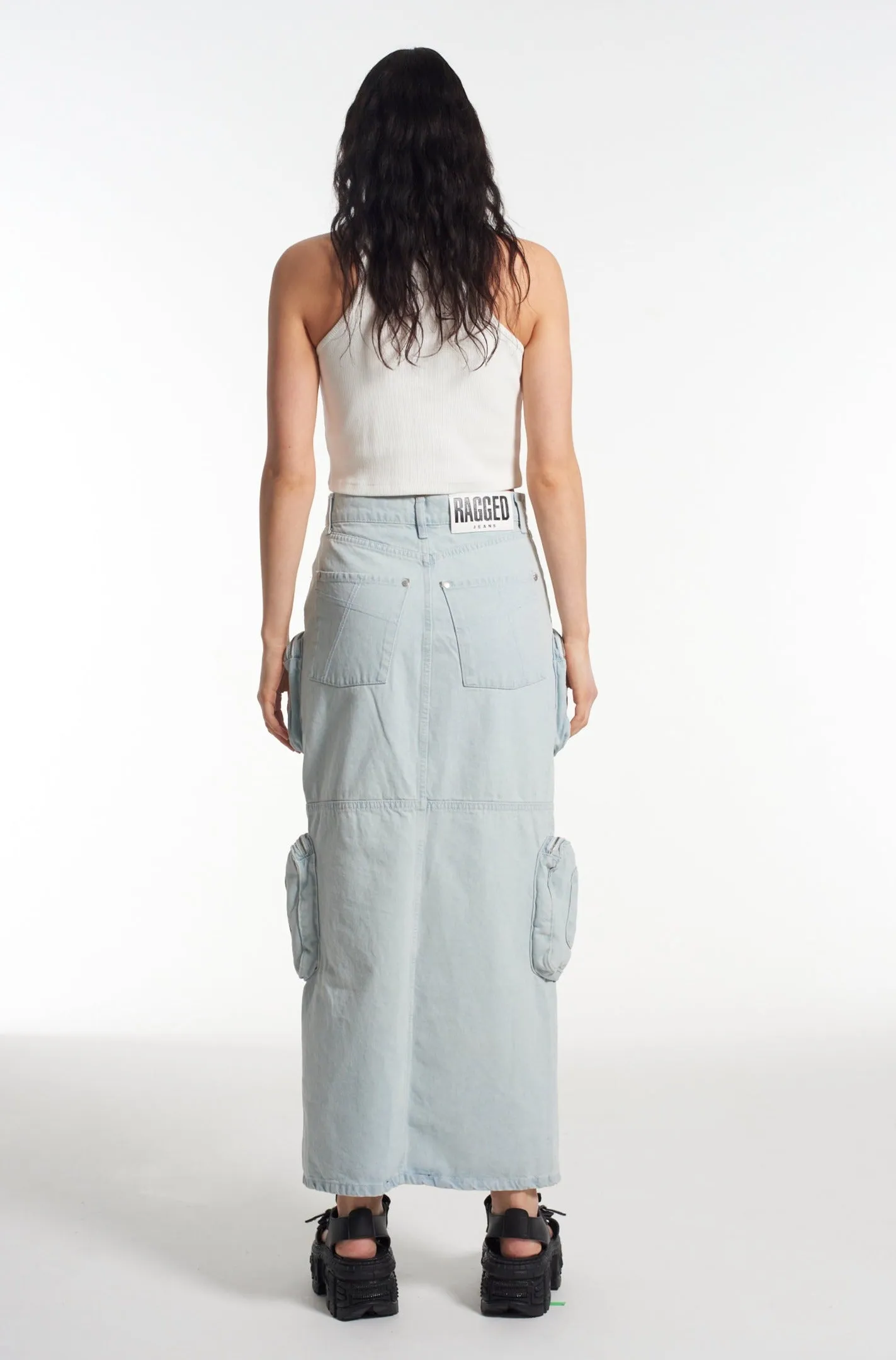 Zip Combat Maxi Skirt Stonewash