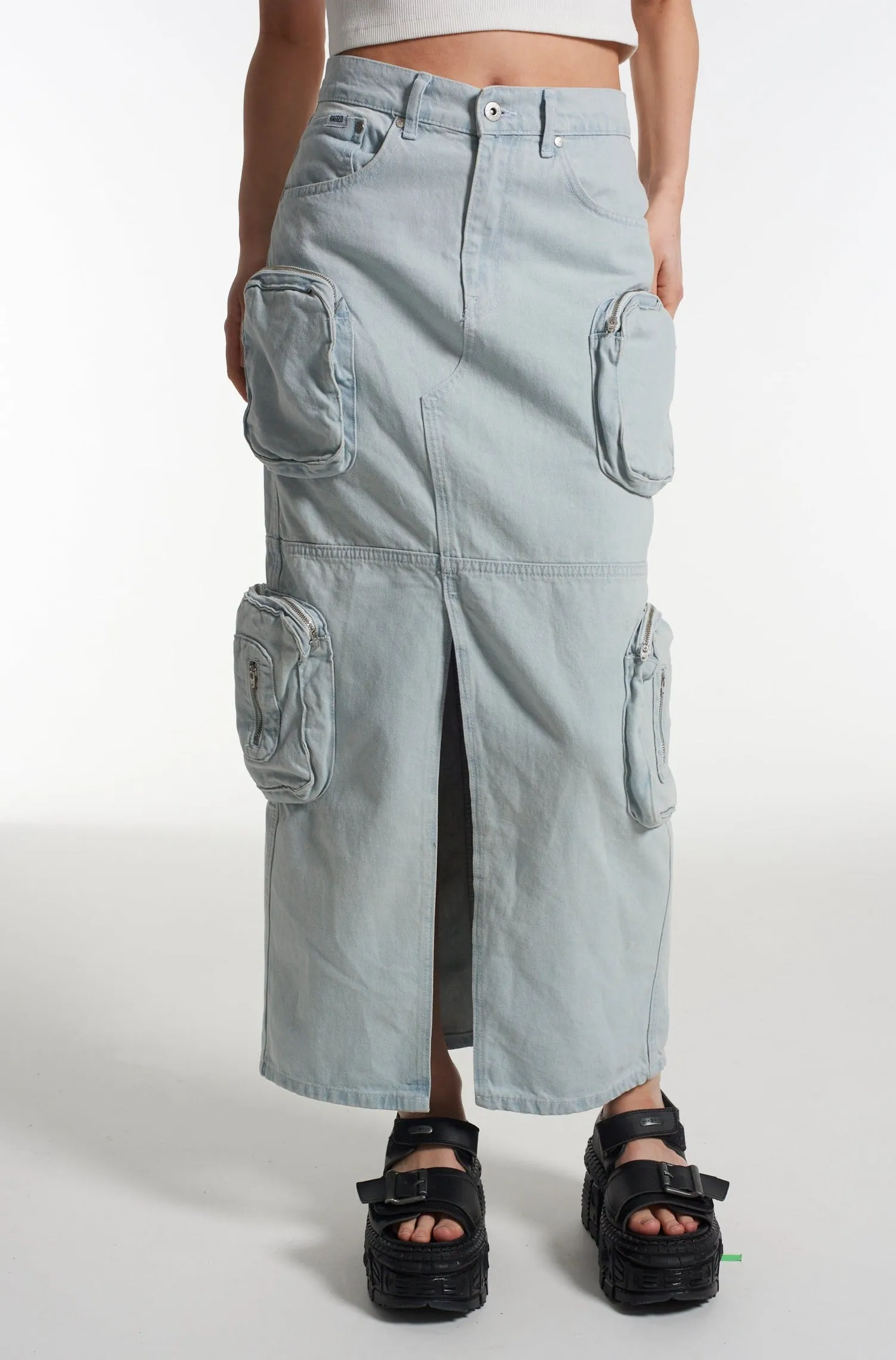 Zip Combat Maxi Skirt Stonewash