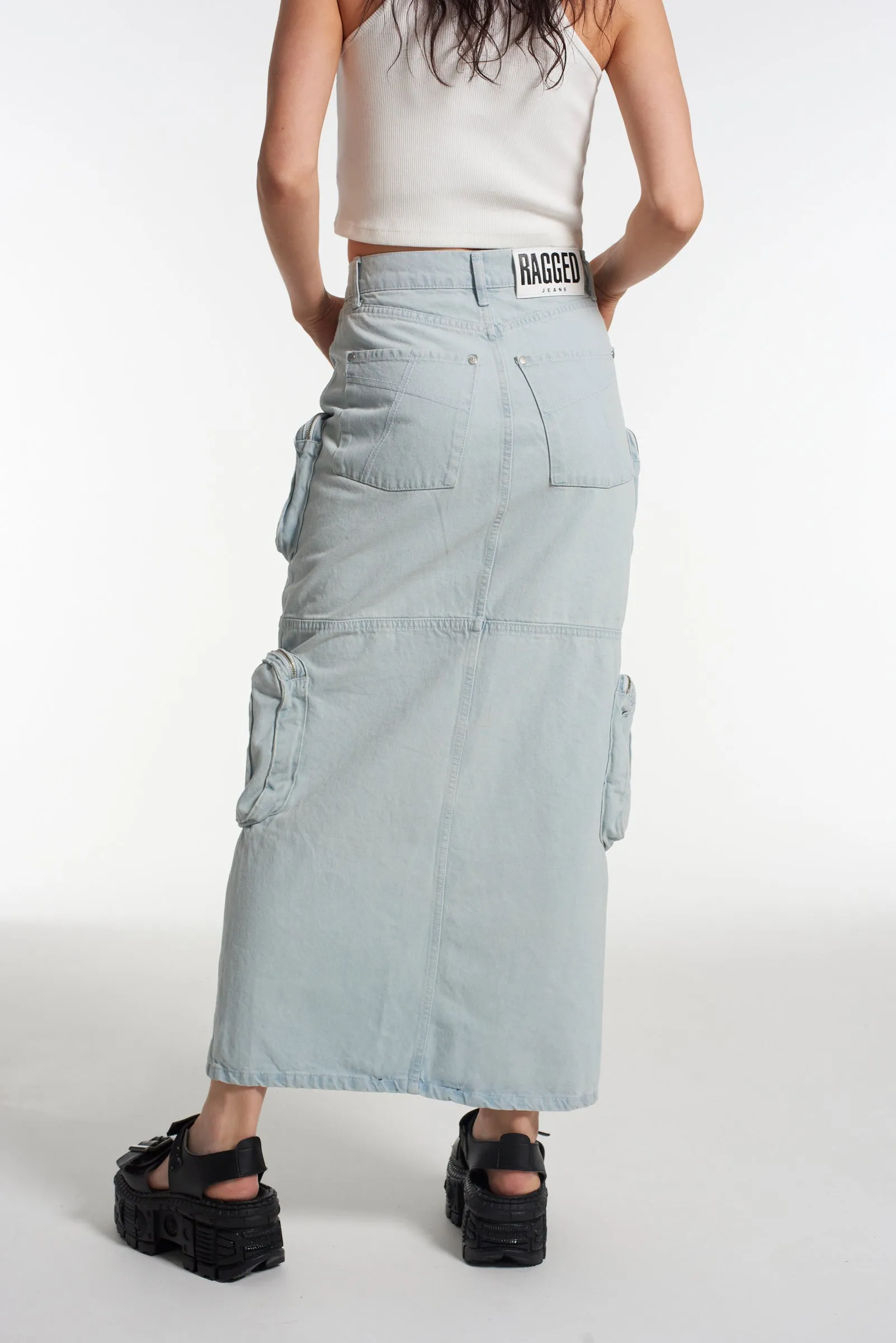 Zip Combat Maxi Skirt Stonewash